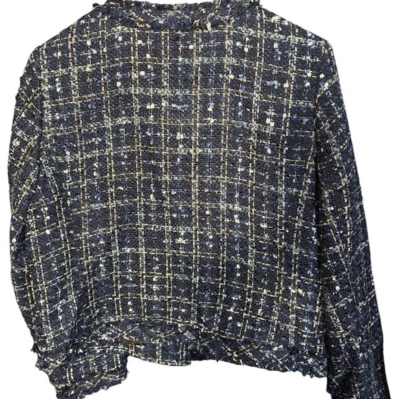 Old Navy Studio Spotlight Womens Tweed Jacket Navy & Metallic Gold Plaid Button- - Picture 6 of 6